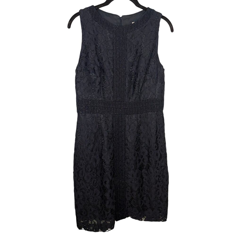 Trina Turk Sleeveless Lace Sheath Dress Size 8 Navy Blue Cocktail Sparkle
